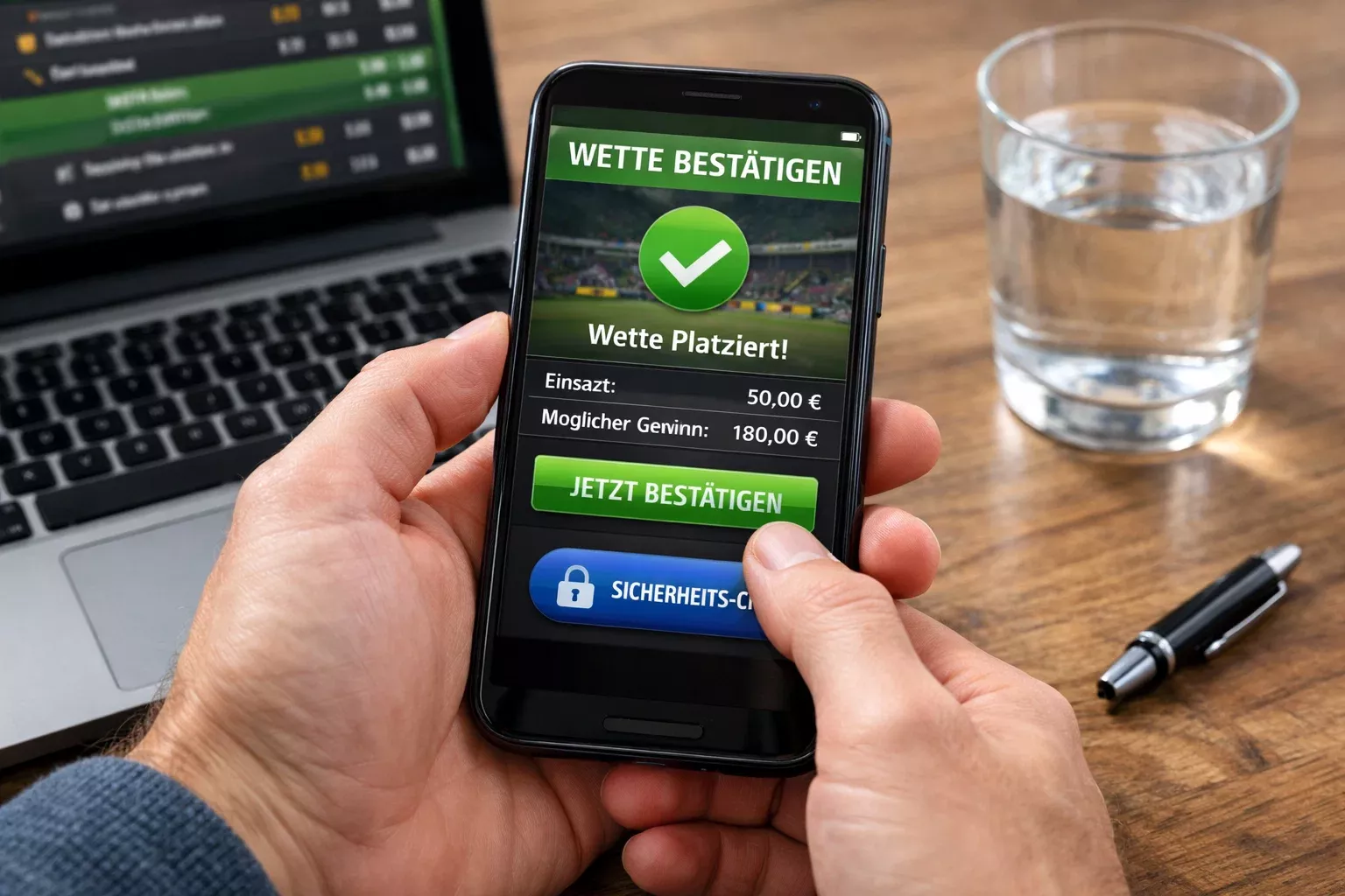 Smartphone met iDEAL-betaalscherm naast een laptop op een bureau