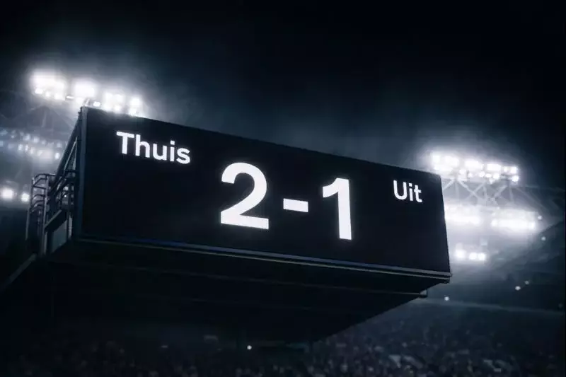 Scorebord op voetbalstadion met wedstrijdstand