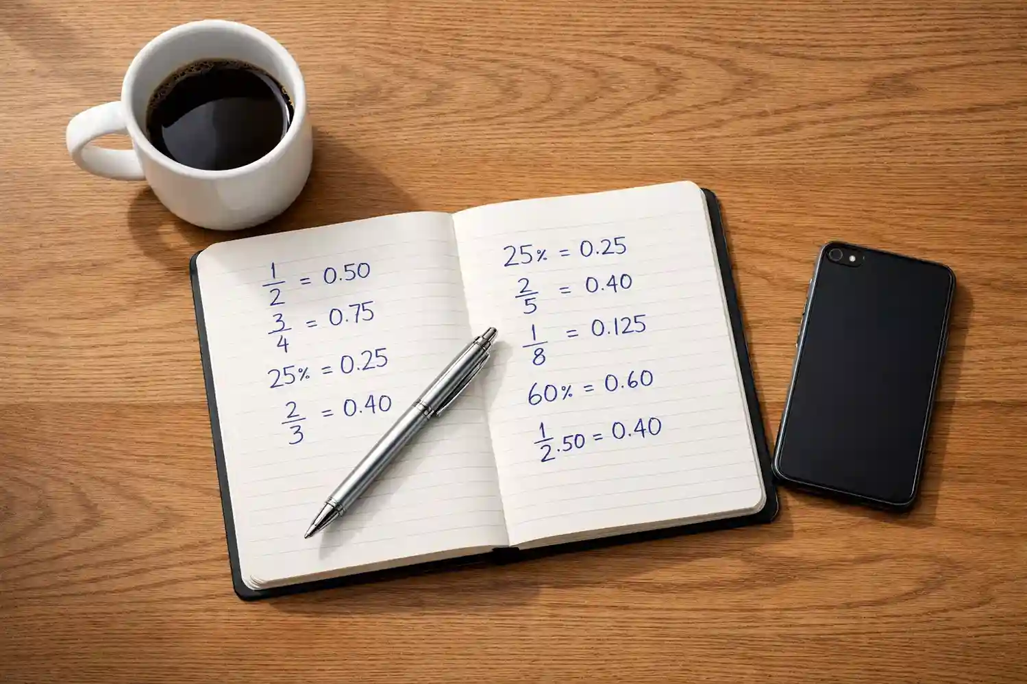 Notitieblok met berekeningen en een pen op een bureau