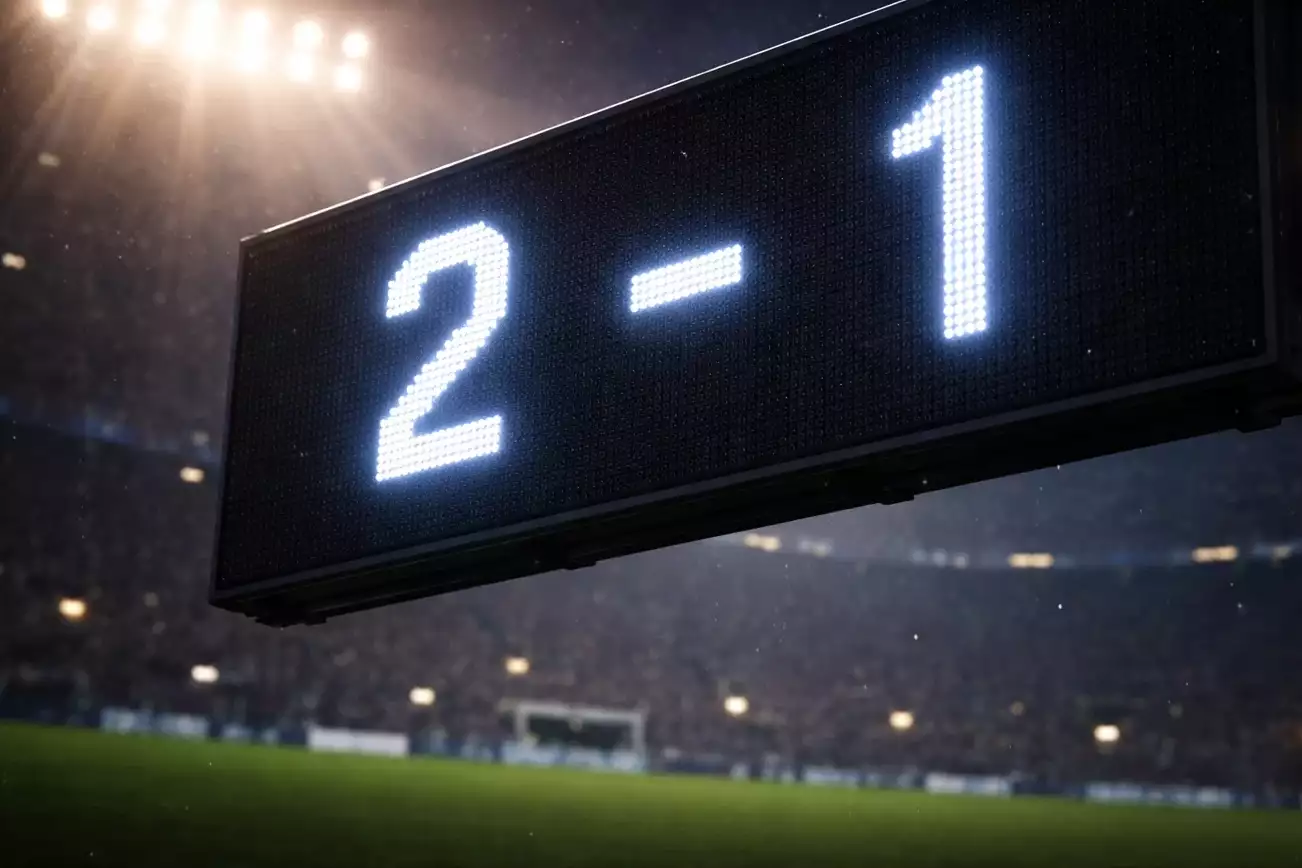 Scorebord bij een voetbalwedstrijd met doelpuntentelling